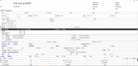 TGOB系統介面示意 (新生兒出生記錄單)